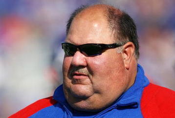 LAWRENCE, KS - SEPTEMBER 26:  Head coach Mark Mangino of the Kansas Jayhawks watches during warm-ups just prior to the start of the game against the Southern Mississippi Golden Eagles on September 26, 2009 at Memorial Stadium in Lawrence, Kansas.  (Photo by Jamie Squire/Getty Images)