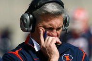 CHAMPAIGN, IL - OCTOBER 10: Head coach Ron Zook of the Illinois Fighting Illini walks the sidelines during a game against the Michigan State Spartans on October 10, 2009 at Memorial Stadium at the University of Illinois in Champaign, Illinois. (Photo by Jonathan Daniel/Getty Images)