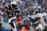 SAN DIEGO, CA - NOVEMBER 15:  Runningback LaDainian Tomlinson #21 of the San DIego Chargers runs for a gain during the game against the Philadelphia Eagles on November 15, 2009 at Qualcomm Stadium in San Diego, California. Chargers won 31-23. (Photo by Donald Miralle/Getty Images