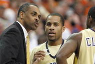 ATLANTA - MARCH 12:  Head coach Paul Hewitt of the Georgia Tech Yellow Jackets coaches Maurice Miller #3 and Lewis Clinch #0 against the Clemson Tigers during day one of the 2009 ACC Men's Basketball Tournament on March 12, 2009 at the Georgia Dome in Atlanta, Georgia.  (Photo by Kevin C. Cox/Getty Images)