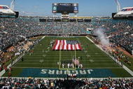 JACKSONVILLE, FL - NOVEMBER 08:  A B-2 Spirit Stealth Bomber does a fly-over before the Kansas City Chiefs take on the Jacksonville Jaguars at Jacksonville Municipal Stadium on November 8, 2009 in Jacksonville, Florida.  (Photo by Doug Benc/Getty Images)