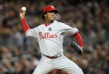 NEW YORK - NOVEMBER 04:  Starting pitcher Pedro Martinez #45 of the Philadelphia Phillies throws a pitch against the New York Yankees in Game Six of the 2009 MLB World Series at Yankee Stadium on November 4, 2009 in the Bronx borough of New York City.  (Photo by Nick Laham/Getty Images)
