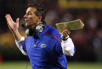 COLUMBIA, SC - NOVEMBER 14:  Head coach Urban Meyer of the Florida Gators yells at a referee against the South Carolina Gamecocks during their game at Williams-Brice Stadium on November 14, 2009 in Columbia, South Carolina.  (Photo by Streeter Lecka/Getty Images)