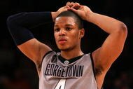 NEW YORK - MARCH 15: Chris Wright #4 of the Georgetown Hoyas looks on at the end of the game against the Pittsburgh Panthers during the final of the 2008 Big East Men's Basketball Championship at Madison Square Garden on March 15, 2008 in New York City. Pitsburgh defeated Georgetown &4-65 (Photo by Jim McIsaac/Getty Images)