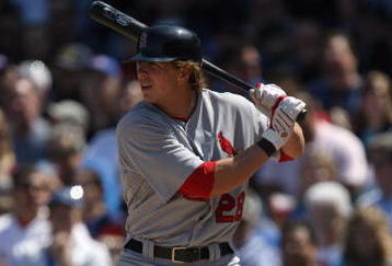 CHICAGO - APRIL 17:  Colby Rasmus #28 of the St. Louis Cardinals bats against the Chicago Cubs on April 17, 2009 at Wrigley Field in Chicago, Illinois. (Photo by Jonathan Daniel/Getty Images) 