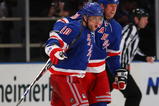 NEW YORK - OCTOBER 14: (L-R) Marian Gaborik #10 and Vinny Prospal #20 of the New York Rangers celebrate a goal against the Los Angeles Kings at Madison Square Garden on October 14, 2009 in New York, New York. The Rangers defeated the Kings 5-4.  (Photo by Bruce Bennett/Getty Images)