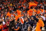 DENVER - NOVEMBER 09:  Fans support the Denver Broncos against the Pittsburgh Steelers defense on during NFL action at Invesco Field at Mile High on November 9, 2009 in Denver, Colorado. The Steelers defeated the Broncos 28-10.  (Photo by Doug Pensinger/Getty Images)