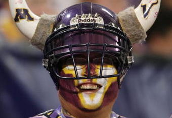 MINNEAPOLIS - NOVEMBER 15:  A fans cheers in the second half as the Minnesota Vikings take on the Detroit Lions on November 15, 2009 at Hubert H. Humphrey Metrodome in Minneapolis, Minnesota. The Vikings defeated the Lions 27-10.  (Photo by Elsa/Getty Images)