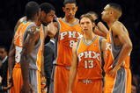 LOS ANGELES, CA - NOVEMBER 12:  Steve Nash #13, Channing Frye #8, Amar'e Stoudemire #1, Grant Hill #33 and Jason Richardson #23 of the Phoenix Suns talk during a timeout against the Los Angeles Lakers during the first half at Staples Center on November 12, 2009 in Los Angeles, California.  NOTE TO USER: User expressly acknowledges and agrees that, by downloading and/or using this Photograph, user is consenting to the terms and conditions of the Getty Images License Agreement.  (Photo by Harry How/Getty Images)