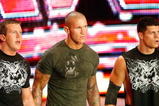 LAS VEGAS - AUGUST 24:  (L-R) Wrestlers Ted DiBiase, Randy Orton and Cody Rhodes appear during the WWE Monday Night Raw show at the Thomas & Mack Center August 24, 2009 in Las Vegas, Nevada.  (Photo by Ethan Miller/Getty Images)