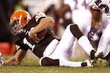 CLEVELAND - NOVEMBER 16: Ray Lewis #52 of the Baltimore Ravens sacks Brady Quinn #10 of the Cleveland Browns in the third quarter at Cleveland Browns Stadium on November 16, 2009 in Cleveland, Ohio.  (Photo by Matt Sullivan/Getty Images)