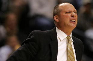 NASHVILLE, TN - MARCH 09:  Head coach Jeff Lebo of the Auburn Tigers coaches against the Vanderbilt Commodores during day 1 of the SEC Men's Basketball Conference Tournament March 9, 2006 at the Gaylord Entertainment Center in Nashville, Tennessee. Vanderbilt won 76-71.  (Photo by Andy Lyons/Getty Images)