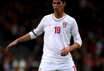 LONDON, ENGLAND - NOVEMBER 18:  Nikola Zigic of Serbia during the International Friendly match between South Korea and Serbia at Craven Cottage on November 18, 2009 in London, England.  (Photo by Richard Heathcote/Getty Images)