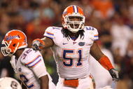 COLUMBIA, SC - NOVEMBER 14:  Brandon Spikes #51 of the Florida Gators looks on during the game against the South Carolina Gamecocks at Williams-Brice Stadium on November 14, 2009 in Columbia, South Carolina. (Photo by Streeter Lecka/Getty Images)