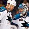 LOS ANGELES, CA - OCTOBER 06:  Evgeni Nabokov #20 goalie of the San Jose Sharks talks to defenseman Joe Thornton #19 against Los Angeles Kings during the NHL hockey game on October 6, 2009 in Los Angeles, California. Kings won, 6-4.  (Photo by Kevork Djansezian/Getty Images)