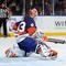 UNIONDALE, NY - OCTOBER 31:  Martin Biron #43 of the New York Islanders makes a save against the Buffalo Sabres on October 31, 2009 at Nassau Coliseum in Uniondale, New York. The Isles defeated the Sabres 5-0 and Biron earned his 200th caree victory.  (Photo by Jim McIsaac/Getty Images)