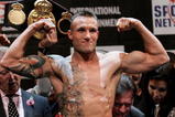 CARDIFF, WALES - NOVEMBER 2:   Mikkel Kessler goes on the scales during the weigh-in before his super-middleweight title fight against Joe Calzaghe on November 2, 2007 at St. David's Hall in Cardiff, Wales. (Photo by John Gichigi/Getty Images)