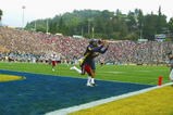 BERKELEY, CA - NOVEMBER 23:  Wide receiver LaShaun Ward #8 of the California Golden Bears catches a touchdown pass during the 105th Big Game against the Stanford Cardinal at Memorial Stadium on November 23, 2002 in Berkeley, California.  California won 30-7.  (Photo by: Donald Miralle/Getty Images)