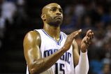 ORLANDO, FL - OCTOBER 28:  Vince Carter #15 of the Orlando Magic celebrates a play during the first half against the Philadelphia 76ers on October 28, 2009 at Amway Arena in Orlando, Florida.  NOTE TO USER: User expressly acknowledges and agrees that, by downloading and/or using this Photograph, user is consenting to the terms and conditions of the Getty Images License Agreement.  (Photo by Sam Greenwood/Getty Images)