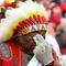 LANDOVER, MD - DECEMBER 02:  Washington Redskins fan 'Chief Zee' fights back tears during a pre game ceremony honoring the late Sean Taylor before the game against the Buffalo Bills on December 2, 2007 at FedEx Field in Landover, Maryland.  (Photo by Jim McIsaac/Getty Images)