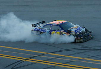 TALLADEGA, AL - NOVEMBER 01:  David Reutimann drives the #00 Aaron's Dream Machine Toyota after being wrecked in the NASCAR Sprint Cup Series AMP Energy 500 at Talladega Superspeedway on November 1, 2009 in Talladega, Alabama.  (Photo by Chris Graythen/Getty Images)