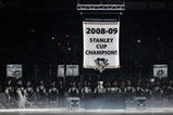 PITTSBURGH - OCTOBER 2: The Pittsburgh Penguins raise their Stanley Cup Champions banner in a ceremony before a game against the New York Rangers on October 2, 2009 at Mellon Arena in Pittsburgh, Pennsylvania. Pittsburgh defeated New York 3-2.  (Photo by Jamie Sabau/Getty Images)
