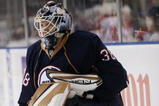 EDMONTON, AB - September 17:  Goaltender Jeff Deslauriers #38 of the Edmonton Oilers looks on during warm-ups prior to the start of the preseason NHL game against the Florida Panthers on September 17, 2007 at Rexall Place in Edmonton, Alberta, Canada.  The Oilers defeated the Panthers 5-4. (Photo by Tim Smith/Getty Images) 
