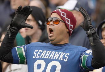 SEATTLE - NOVEMBER 08:  A fan of the Seattle Seahawks yells during the game against the Detroit Lions on November 8, 2009 at Qwest Field in Seattle, Washington. The Seahawks defeated the Lions 32-20. (Photo by Otto Greule Jr/Getty Images) *** Local Caption ***