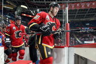 CALGARY, CANADA - OCTOBER 31: Brandon Prust #33 of the Calgary Flames makes his way to the ice for warm-up prior to their game against the Detroit Red Wings on October 31, 2009 at the Pengrowth Saddledome in Calgary, Alberta, Canada. The Red Wings defeated the Flames 3-1. (Photo by Dale MacMillan/Getty Images)