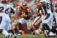 LANDOVER, MD - NOVEMBER 15:  Rock Cartwright #31 of the Washington Redskins runs the ball against the Denver Broncos at FedExField on November 15, 2009 in Landover, Maryland. The Redskins defeated the Broncos 27-17. (Photo by Larry French/Getty Images)