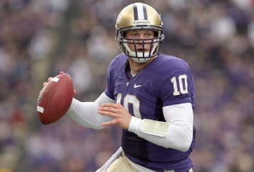 SEATTLE - OCTOBER 24:  Quarterback Jake Locker #10 of the Washington Huskies looks to pass the ball during the game against the Oregon Ducks on October 24, 2009 at Husky Stadium in Seattle, Washington. The Ducks defeated the Huskies 43-19. (Photo by Otto Greule Jr/Getty Images)