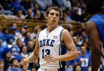 DURHAM, NC - DECEMBER 17:  Olek Czyz #13 of the Duke Blue Devils runs upcourt during the game against the North Carolina Asheville Bulldogs on December 17, 2008 at Cameron Indoor Stadium in Durham, North Carolina. (Photo by Kevin C. Cox/Getty Images)