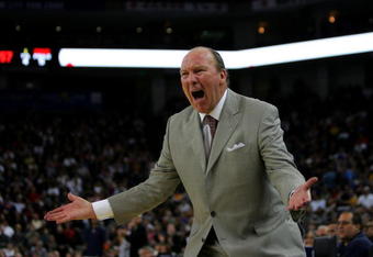 OAKLAND, CA - NOVEMBER 06: Los Angeles Clippers head coach Mike Dunleavy argues a call during their game against the Golden State Warriors at Oracle Arena on November 6, 2009 in Oakland, California. NOTE TO USER: User expressly acknowledges and agrees that, by downloading and/or using this Photograph, User is consenting to the terms and conditions of the Getty Images License Agreement.  (Photo by Ezra Shaw/Getty Images)