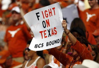 WACO, TX - NOVEMBER 14:  Texas Longhorn fans look on as the Longhorns beat the Baylor Bears 47-14 on November 14, 2009 at Floyd Casey Stadium in Waco, Texas. (Photo by Tom Pennington/Getty Images)