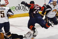 SUNRISE, FL - OCTOBER 21: Steven Reinprecht #27 of the Florida Panthers scores a goal past goaltender Ryan Miller #30 of the Buffalo Sabres during the first period  on October 21, 2009 at the BankAtlantic Center in Sunrise, Florida. (Photo by Joel Auerbach/Getty Images)