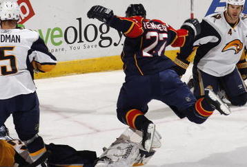 SUNRISE, FL - OCTOBER 21: Steven Reinprecht #27 of the Florida Panthers scores a goal past goaltender Ryan Miller #30 of the Buffalo Sabres during the first period  on October 21, 2009 at the BankAtlantic Center in Sunrise, Florida. (Photo by Joel Auerbach/Getty Images)