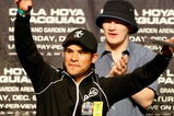 LAS VEGAS - DECEMBER 05:  (L-R) Boxer Juan Manuel Marquez of Mexico and boxer Ricky Hatton of England attend the weigh-in for the Oscar De La Hoya and Manny Pacquiao of the Philippines welterweight fight at the MGM Grand Garden Arena December 5, 2008 in Las Vegas, Nevada. De La Hoya fights Pacquiao December 6th.  (Photo by Ethan Miller/Getty Images)