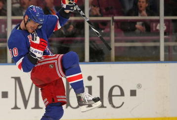 NEW YORK - OCTOBER 26:  Marian Gaborik #10 of the New York Rangers celebrates his second period goal against the Phoenix Coyotes on October 26, 2009 at Madison Square Garden in New York, New York.  (Photo by Bruce Bennett/Getty Images)