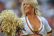 LANDOVER, MD - NOVEMBER 15:  A cheerleader for the Washington Redskins performs during the game against the Denver Broncos at FedExField on November 15, 2009 in Landover, Maryland. The Redskins won 27-17. (Photo by Larry French/Getty Images)