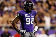FORT WORTH, TX - NOVEMBER 14:  Defensive end Jerry Hughes #98 of the TCU Horned Frogs at Amon G. Carter Stadium on November 14, 2009 in Fort Worth, Texas.  (Photo by Ronald Martinez/Getty Images)