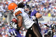 BALTIMORE - SEPTEMBER 27: Joshua Cribbs #16 of the Cleveland Browns returns a kickoff against the Baltimore Ravens at M&T Bank Stadium on September 27, 2009 in Baltimore, Maryland. The Ravens defeated the Browns 34-3. (Photo by Larry French/Getty Images)