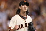 SAN FRANCISCO - AUGUST 28:  Tim Lincecum #55 of the San Francisco Giants celebrates in the 8th inning against the Colorado Rockies during a Major League Baseball game at AT&T Park on August 28, 2009 in San Francisco, California.  (Photo by Jed Jacobsohn/Getty Images)