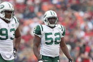 SAN FRANCISCO - DECEMBER 07:  David Harris #52 of the New York Jets stands on the field against the San Francisco 49ers during an NFL game on December 7, 2008 at Candlestick Park in San Francisco, California. (Photo by Jed Jacobsohn/Getty Images)