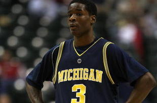 INDIANAPOLIS - MARCH 13: Manny Harris #3 of the Michigan Wolverines looks on against the Iowa Hawkeyes during the Big Ten Men's Basketball Tournament at Conseco Fieldhouse on March 13, 2008 in Indianapolis, Indiana. Michigan won 55-47. (Photo by Jonathan Daniel/Getty Images)