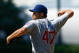 LOS ANGELES, CA - AUGUST 22:  Aaron Heilman #47 of the Chicago Cubs pitches against the Los Angeles Dodgers at Dodger Stadium on August 22, 2009 in Los Angeles, California.  (Photo by Jeff Gross/Getty Images)