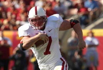 LOS ANGELES, CA - NOVEMBER 14:  Running back Toby Gerharrt #7 of the Stanford Cardinal  carries the ball against the USC Trojans on November 14, 2009 at the Los Angeles Coliseum in Los Angeles, California.  Stanford won 55-21.  (Photo by Stephen Dunn/Getty Images)