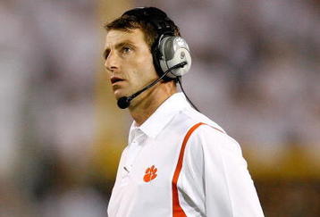 ATLANTA - SEPTEMBER 10:  Head coach Dabo Swinney of the Clemson Tigers looks on against the Georgia Tech Yellow Jackets at Bobby Dodd Stadium on September 10, 2009 in Atlanta, Georgia.  (Photo by Kevin C. Cox/Getty Images)