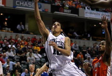INDIANAPOLIS - MARCH 13:  Talor Battle #12 of the Penn State Nittany Lions drives for a shot attempt against the Illinois Fighting Illini during the Big Ten Men's Basketball Tournament at Conseco Fieldhouse on March 13, 2008 in Indianapolis, Indiana. Illionis won 64-63. (Photo by Jonathan Daniel/Getty Images)
