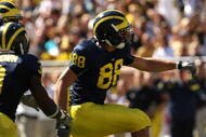 ANN ARBOR, MI - SEPTEMBER 19:  Linebacker Craig Roh #88 of the Michigan Wolverines celebragtes a sack against the Eastern Michigan Eagles at Michigan Stadium on September 19, 2009 in Ann Arbor, Michigan.  Michigan won 45-17.  (Photo by Stephen Dunn/Getty Images)