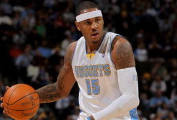 DENVER - OCTOBER 28:  Carmelo Anthony #15 of the Denver Nuggets dribbles the ball upcourt against the Utah Jazz during NBA action at Pepsi Center on October 28, 2009 in Denver, Colorado. The Nuggets defeated the Jazz 114-105.  (Photo by Doug Pensinger/Getty Images)